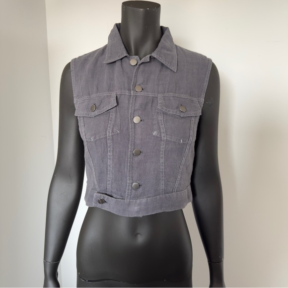 🌿 Zara 100% Linen Gray Cropped Vest – Size Medium - Picture 1 of 7